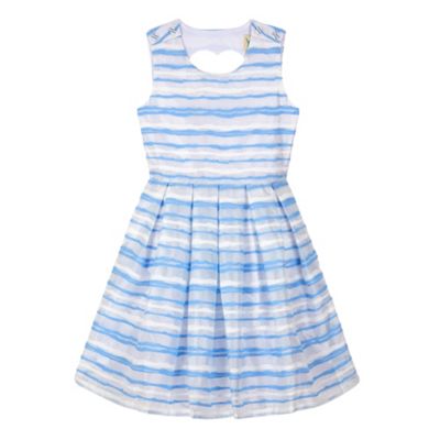 Yumi Girl Blue Organza Stripe Heart Cut Out Dress